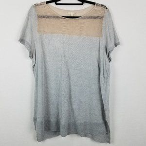 Eileen Fisher Woman Gray Tan Linen Knit Tee 2X